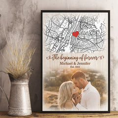 Custom Photo The Beginning Of Forever - Couple Personalized Custom Vertical Poster - Gift For Husband Wife. Anniversary