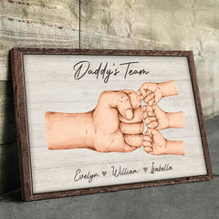 Daddy & Kids. Together We're A Team - Family Personalized Custom Horizontal Canvas - Father's Day. Birthday Gift For Dad