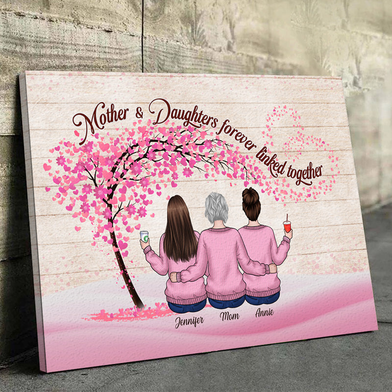 Mother & Daughters Forever Linked Together - Family Personalized Custom Horizontal Canvas - Mother's Day. Birthday Gift For Mom