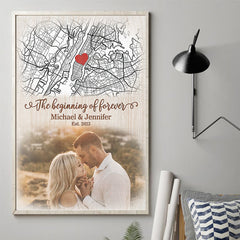 Custom Photo The Beginning Of Forever - Couple Personalized Custom Vertical Poster - Gift For Husband Wife. Anniversary