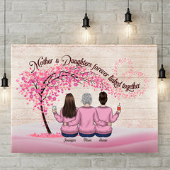 Mother & Daughters Forever Linked Together - Family Personalized Custom Horizontal Canvas - Mother's Day. Birthday Gift For Mom