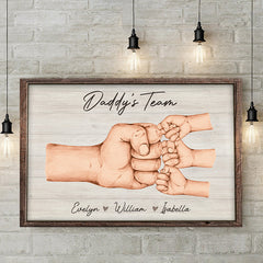 Daddy & Kids. Together We're A Team - Family Personalized Custom Horizontal Canvas - Father's Day. Birthday Gift For Dad
