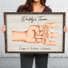 Daddy & Kids. Together We're A Team - Family Personalized Custom Horizontal Canvas - Father's Day. Birthday Gift For Dad