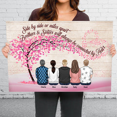 We'll Always Be Connected By Heart - Family Personalized Custom Horizontal Canvas - Gift For Siblings. Brothers. Sisters