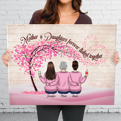 Mother & Daughters Forever Linked Together - Family Personalized Custom Horizontal Canvas - Mother's Day. Birthday Gift For Mom