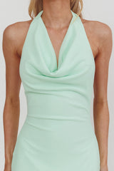 Kailyn Cowl Neck Sheer Hem Maxi Dress Mint