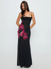 Fiadora Mesh Maxi Dress Black Floral