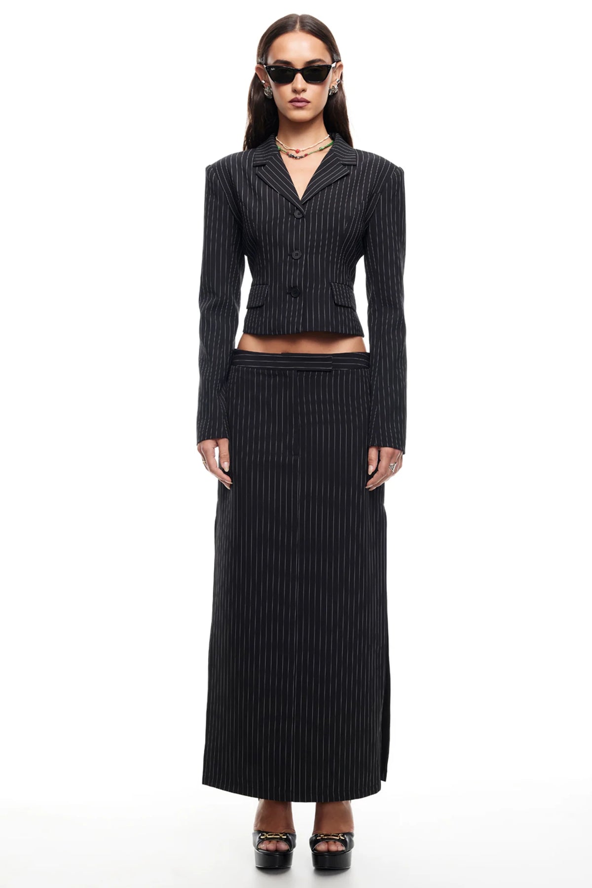 LIONESS Lune Blazer Onyx Pinstripe