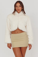 London Day Collared Faux Fur Jacket Cream