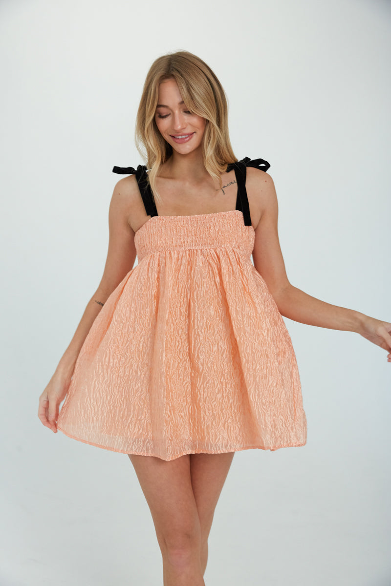 Madi Textured Satin Tie Strap Babydoll Dress