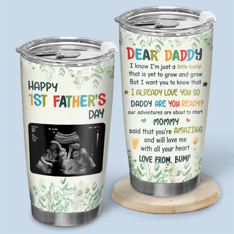 Custom Photo Our Adventures Are About To Start - Family Personalized Custom Tumbler - Father's Day. Birthday Gift For First Dad