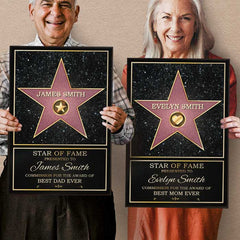 Star Of Fame. Best Mom. Best Dad Of The Year - Family Personalized Custom Vertical Poster - Mother's Day. Father's Day. Birthday Gift For Mom And Dad
