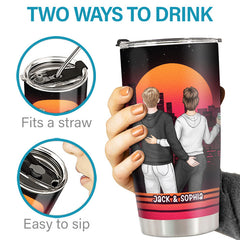 All Because Two People Swiped Right - Couple Personalized Custom Tumbler - Gift For Husband Wife. Anniversary