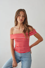 Tika Off the Shoulder Striped Crop Top